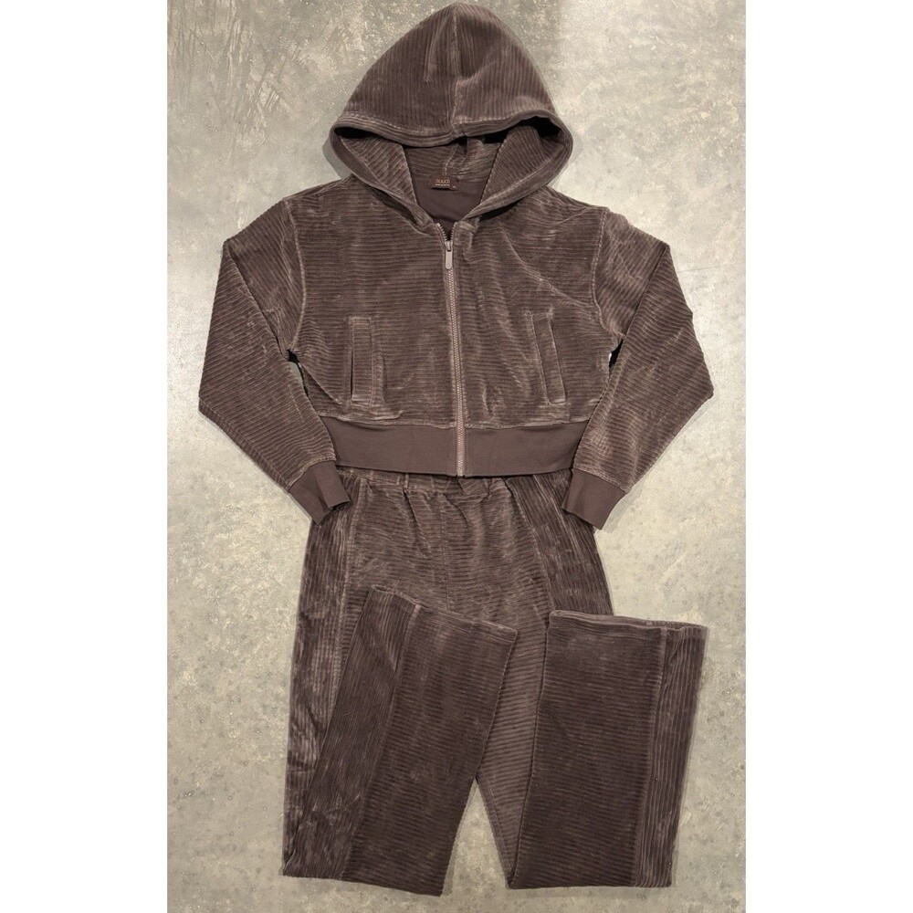 NUUDS Lounge Set Ribbed Velour Brown Pants Crop Hoodie Women’s XS